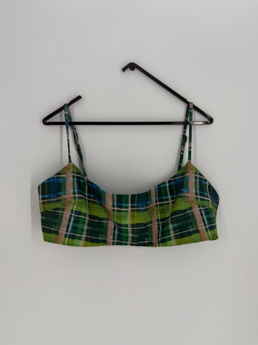 Guizio Plaid Bra Top In Dark Green Painters Plaid